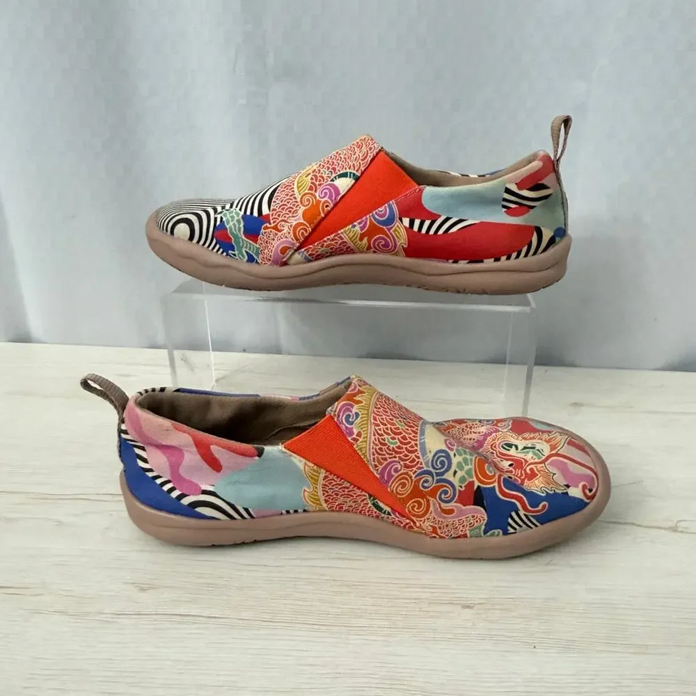 UIN Shoes Women’s Size 7.5 Flying Dragon Toledo Canvas Loafers Slip On Artsy